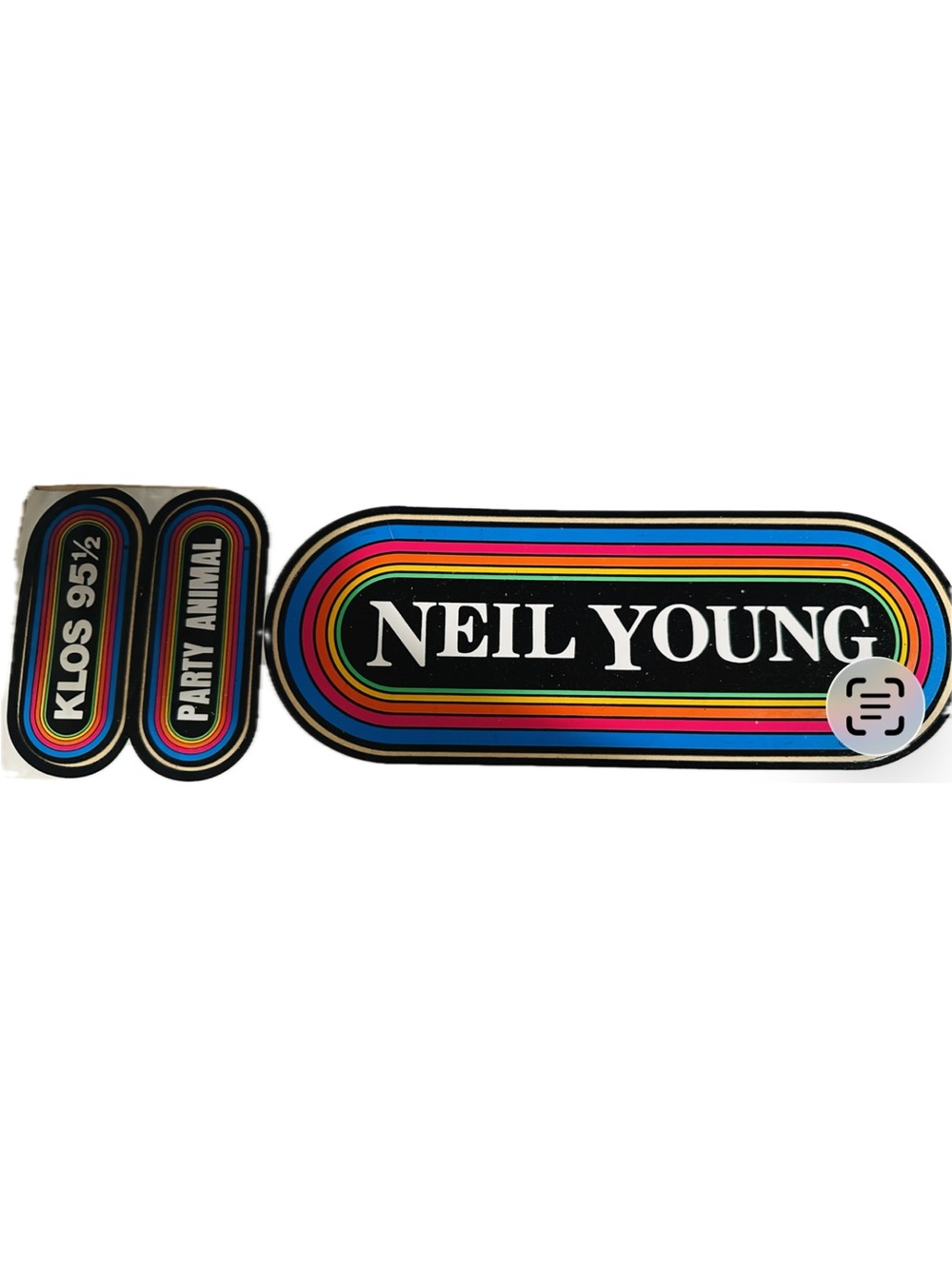Original Promotional 1980’s Neil Young 95 1/2 KLOS Party Animal Rainbow Stickers